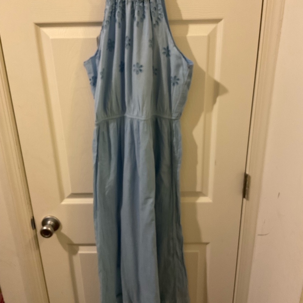 Old Navy Light Blue Maxi Dress with Floral Embroidery